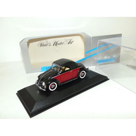 VW COCCINELLE CABRIOLET Capoté Noir et Rouge MINICHAMPS 1:43