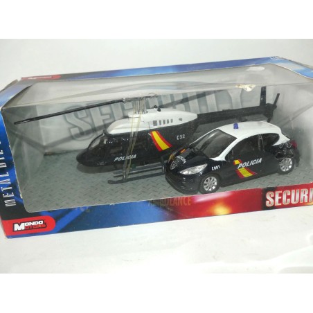 PEUGEOT 207 ET HELICOPTERE POLICIA POLICE ESPAGNE MONDO MOTORS 1:43