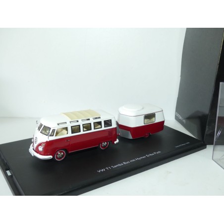 VW COMBI Rouge et Blanc avec Sa Caravane ERIBA SCHUCO 1:43