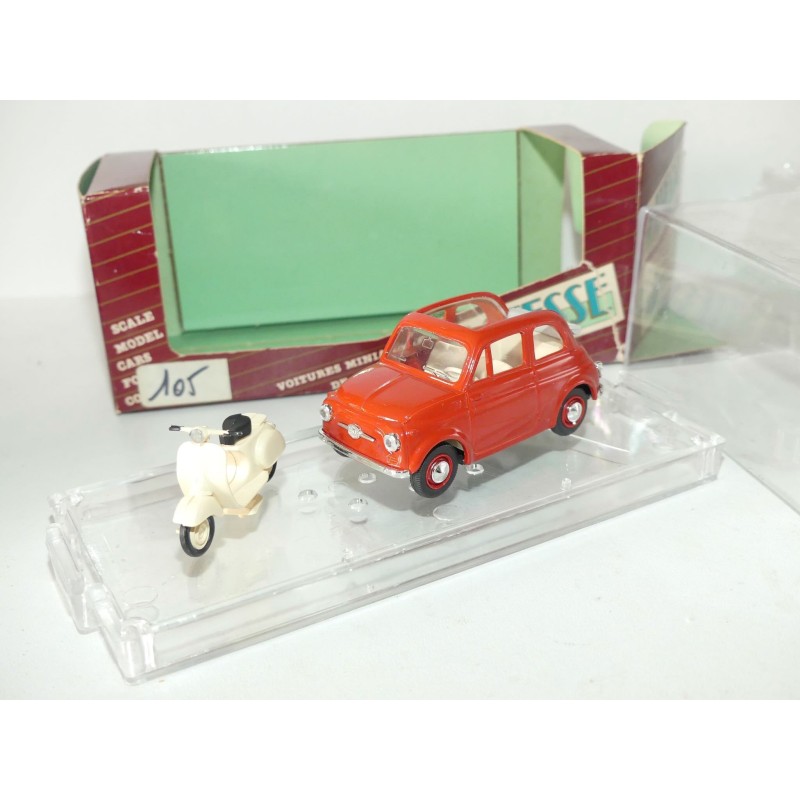 FIAT 500 OPEN ROOF Rouge avec VESPA VITESSE 501 1:43