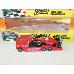 TRANSPORTER FORMULE 1 FERRARI AVEC SA VOITURE MATCHBOX TAILLE MAJORETTE