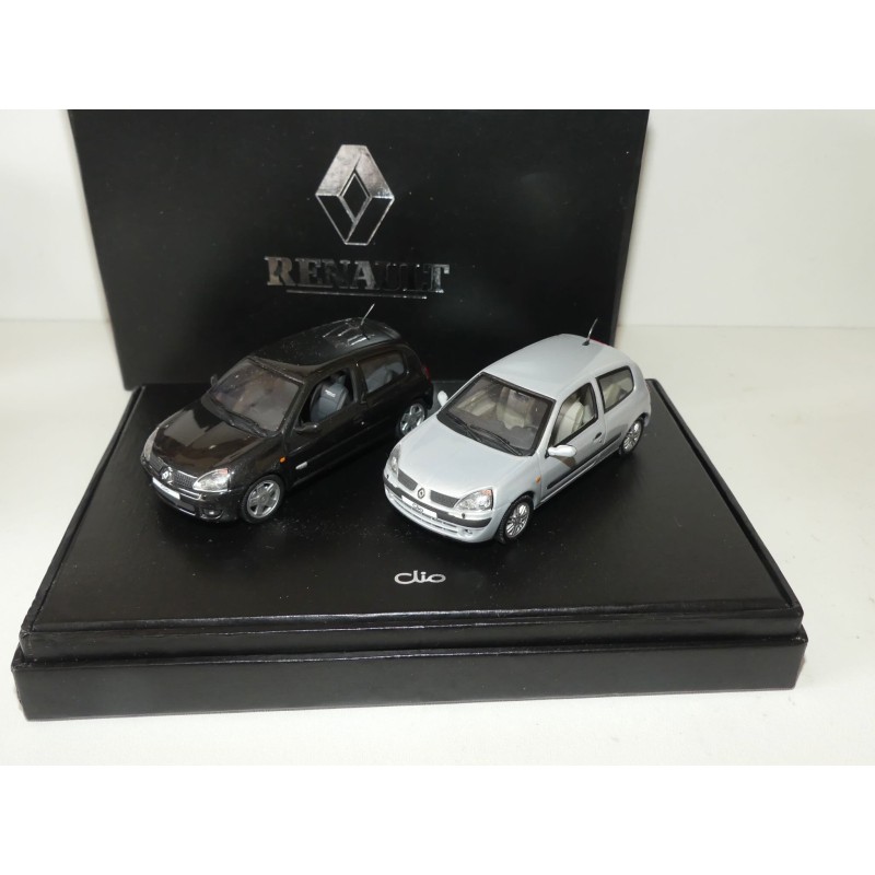 RENAULT CLIO II Phase 2 SPORT 2.0 16V 2001 Noir ET PRIVILEGE 3 Portes Gris UNIVERSAL HOBBIES 1:43