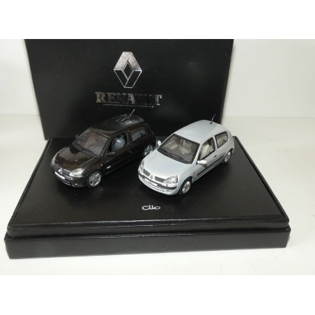 RENAULT CLIO II Phase 2 SPORT 2.0 16V 2001 Noir ET PRIVILEGE 3 Portes Gris UNIVERSAL HOBBIES 1:43