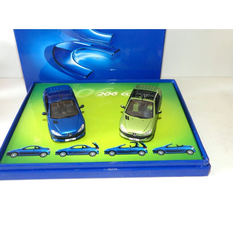 PEUGEOT 206 CC Bleu et Vert COFFRET NOREV 2 Voitures 1:43