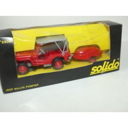 JEEP WILLYS POMPIER AVEC REMORQUE SOLIDO N°3304 1:43