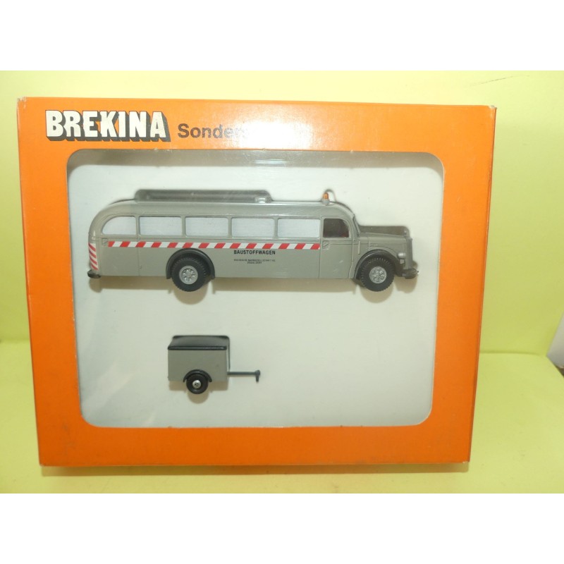 AUTOCAR CAR MERCEDES O 5000 BAUSTOFFWAGEN Avec Sa Remorque SERIE BREKINA HO 1:87