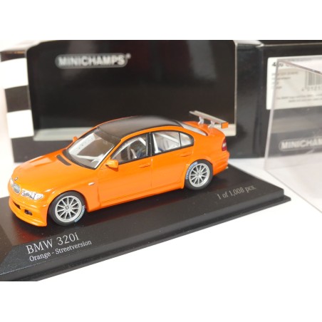 BMW 320 i STREETVERSION 2005 Orange Toit Carbone MINICHAMPS 1:43 modèle modifié