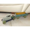 JOUET ANCIEN CAMION EN TOLE AVEC REMORQUE BENNE AVEC CLE MECANIQUE TYPE JRD