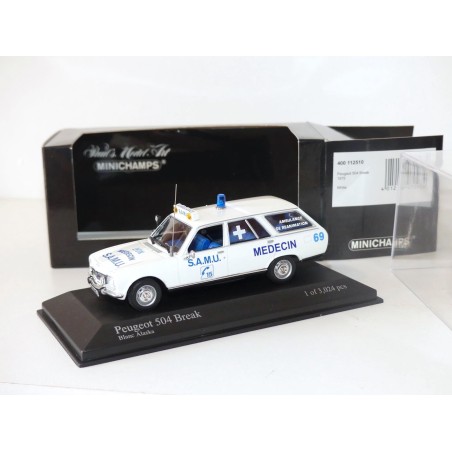 PEUGEOT 504 BREAK 1975 AMBULANCE SAMU LYON MEDECIN MINICHAMPS 1:43 transformé