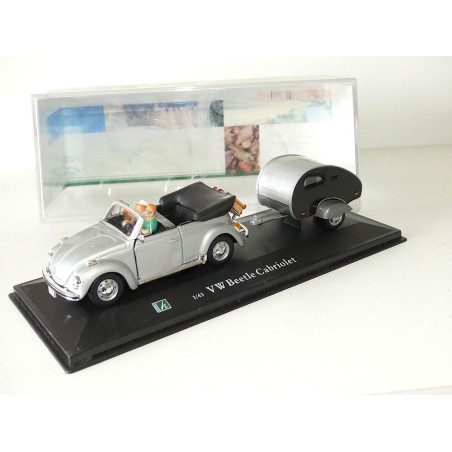 VW COCCINELLE CABRIOLET Gris Avec Caravane CARARAMA 1:43
